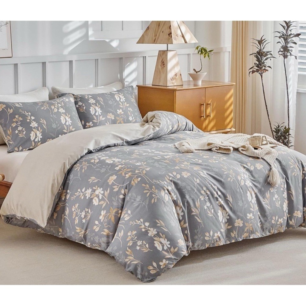 Duvet Cover King Floral Blue Gold Microfiber Reversible Zipper